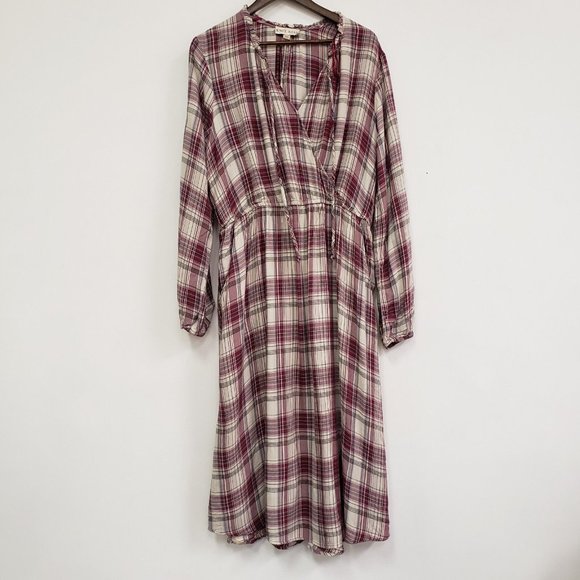 Knox Rose Dresses & Skirts - Knox Rose Womens Long Sleeve Midi Dress Size XXL Red Cream Plaid V Neck Pockets